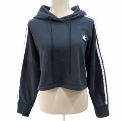 アディダスオリジナルス adidas originals クロップド フード パーカー フーディ スウェット ショート丈 トレフォイルロゴ XOT ブラック ネイビー 系 ■MET1 0728