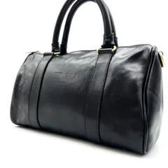 【良品】 HIROFU ヒロフ ボストンバッグ ハンドバッグ トートバッグ レザー 革 ブラック 型押しロゴ ゴールド金具 ユニセックス 男女兼用 メンズ レディース