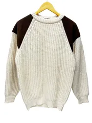 CHAPS RALPH LAUREN (チャップスラルフローレン) 長袖 ニット セーター エルボーパッチ M クリーム×ブラウン メンズ/028