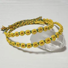 イエロー ひまわり お花ミサンガ (同デザイン2本セット)シックなグリーン使用