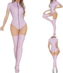 R-Dream ボディースーツ タイツ コスプレ セクシー キャットスーツ 光沢 レオタード 大きいサイズ ハイレグ エナメル風 レザー風 レースクイーン コスチューム 衣装 ハロウィン 仮装 (パープルXL)