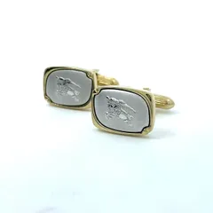 美品 BURBERRY バーバリー ホースロゴ カフスボタン ゴールド×シルバー コンビカラー 金 銀 メンズ ビジネス フォーマル 正規品 I1
