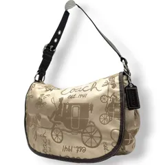 【美品】COACH コーチ ホースアンドキャリッジ ショルダーバッグ F14888 ワンショルダー ナイロン レザー ベージュ ブラウン 馬車柄 総柄 レディース エレガント クラシック 肩掛け可 デイリーユース 軽量 クリーニング済み s53
