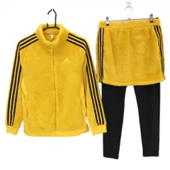 【美品】アディダス セットアップ(ジャケット×スカート×レギンス) イエロー×黒 ボア 3ライン レディース OT(XL) ゴルフウェア adidas