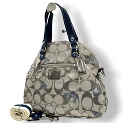 コーチ COACH 2WAY ハンドバッグ ショルダーバッグ ポピー シグネチャー スポットライト 18704 キャンバス パテントレザー グレー ネイビー レディース エレガント フェミニン 定番人気モデル 肩掛け 斜め掛け可 クリーニング済み s29