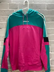 【G3-80】◇ adidas Sサイズ パーカー　フード付き　ピンク色＆ターコイズブルー