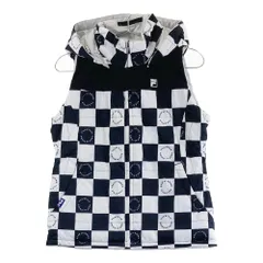 サイズ：M FILA GOLF フィラゴルフ  2WAY リバーシブル 中綿ジップベスト チェック ロゴ総柄 ブラック系 [240101474497] ゴルフウェア レディース ストスト
