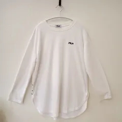 古着　FILA　フィラ　メンズロングTシャツ　ユニセックス　ホワイト系　白色　ロゴTシャツ　バックプリント　胸ロゴ