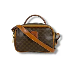 セリーヌ　CELINE 2WAY ミニショルダーバッグ　マカダム柄　ブラウン　PVCレザー　ハンドバッグ　ポシェット