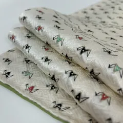 小紋 折り鶴 金彩 裄65 膨れ織 可愛いデザイン 正絹 着物 MK-1011