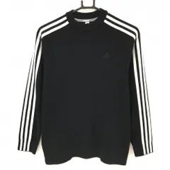 アディダス セーター 黒×白 袖3ライン ニット レディース OT(XL) ゴルフウェア adidas