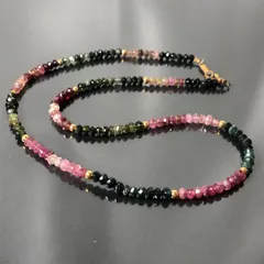トルマリン ネックレス 天然石 誕生石 重量約10g マルチカラー カラフル ストーン 金具 G/P1um レディースアクセサリー■S72