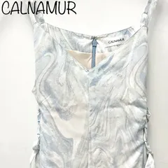 【CALNAMUR】キャミソールワンピース　マーブル　ライトブルー　サイドレースアップ