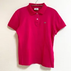 【美品】LACOSTE ラコステ レディース ポロシャツ 44 日本製 ピンク 鹿の子 コットン ストレッチ 半袖 定番 ワニロゴ 無地 M L