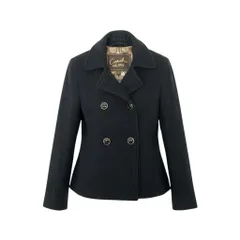 10k11 COACH コーチ ダブルブレスト ジャケット ショート丈 Pコート ウールブレンド 裏地ブランドロゴ ハート柄 レディース 女性用  XS ブラックu02tのサムネイル