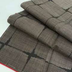 本場大島紬 茶泥染 一元式 格子 裄65 素敵な絣柄 正絹 着物 MK-1019