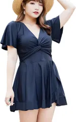 R-Dream レディース ワンピース 水着 大きいサイズ 体型カバー ぽっちゃり パット付き 可愛い ビーチドレス カバーアップ リゾート (ブラック3XL)