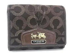 COACH コーチ オプアート キャンバス×レザー 二つ折り 財布 ウォレット 札入れ 小銭入れ レディース ブラウン系 DK8888