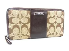 COACH コーチ シグネチャー キャンバス×レザー ラウンドファスナー 長財布 ウォレット 札入れ 小銭入れ ブラウン系 DK8893