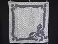 ■美品■ NINA RICCI ニナリッチ シルク100% 大判 ドット 水玉柄 リボン柄 スカーフ ショール ホワイト系×ブラック系 DK7429