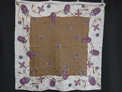 ■美品■ ChristianDior ディオール シルク100% 大判 総柄 スカーフ ストール ショール レディース ブラウン系×マルチカラー DK7430