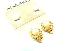 ■美品■ NINA RICCI ニナリッチ ラインストーン パール クリップ式 イヤリング アクセサリー レディース ゴールド系 DK5484