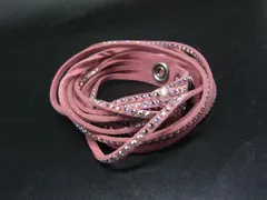 ■美品■ SWAROVSKI スワロフスキー スレイク スエード ラインストーン 2連ブレスレット チョーカー アクセサリー ピンク系 DK4709