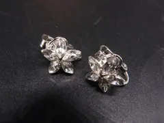 ■美品■ NINA RICCI ニナリッチ ラインストーン 花 フラワー クリップ式 イヤリング アクセサリー レディース シルバー系 DK4791