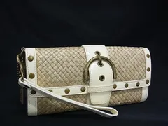 COACH コーチ 4985 ストロー×パテントレザー 二つ折り 長財布 ウォレット 札入れ カード入れ ブラウン系×アイボリー系 DK2545