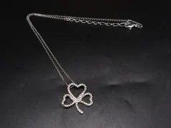 ■美品■ SWAROVSKI スワロフスキー ラインストーン 三つ葉クローバー ネックレス アクセサリー レディース シルバー系 DK4083