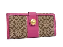 ■美品■ COACH コーチ シグネチャー キャンバス×レザー 二つ折り 長財布 ウォレット 札入れ 小銭入れ ブラウン系×パープル系 DJ4845