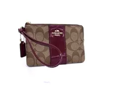 ■美品■ COACH コーチ F54460 シグネチャー PVC×パテントレザー ポーチ マルチケース 小物入れ ブラウン系×ボルドー系 DJ3776