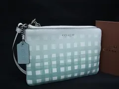 ■極美品■ COACH コーチ レザー チェック柄 マルチポーチ マルチケース 小物入れ レディース ライトグリーン系 DJ3856