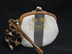 COACH コーチ キャンバス がま口 アクセサリーポーチ マルチケース 小物入れ レディース アイボリー系 DJ3485