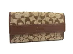 ■美品■ COACH コーチ シグネチャー キャンバス×レザー 三つ折り 長財布 ウォレット 札入れ 小銭入れ カード入れ ブラウン系 DJ4069