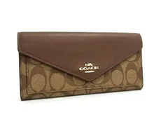 ■美品■ COACH コーチ 3034 シグネチャー PVC×レザー 二つ折り 長財布 ウォレット 札入れ 小銭入れ カード入れ ブラウン系 DJ4706