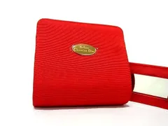 ■極美品■ ChristianDior クリスチャンディオール キャンバス 鏡付き ポーチ 小物入れ マルチケース レディース レッド系 DJ4697