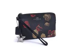 ■美品■ COACH コーチ F55824  ハーフトーン フローラル レザー リストレット マルチポーチ マルチケース 小物入れ ブラック系 DJ0512