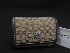■極美品■ COACH コーチ F60164 ミニシグネチャー キャンバス×レザー ミラー付き コンタクトケース ブラウン系 DJ0688