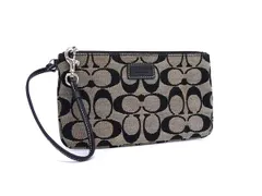 ■美品■ COACH コーチ シグネチャー キャンバス×レザー ポーチ マルチケース 小物入れ レディース グレー系×ブラック系 DJ1120