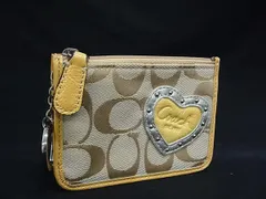 ■美品■ COACH コーチ シグネチャー キャンバス×レザー コインケース 小銭入れ キーケース 鍵入れ レディース イエロー系 DJ2174