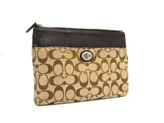 COACH コーチ シグネチャー キャンバス×レザー クラッチバッグ セカンドバッグ マルチケース メンズ レディース ブラウン系 DJ2589