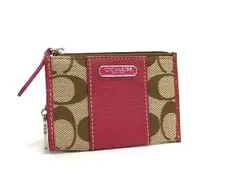 ■極美品■ COACH コーチ シグネチャー ナイロン×レザー コインケース コインパース 小銭入れ レディース ブラウン系 DJ2594