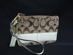 ■美品■ COACH コーチ 41637 シグネチャー キャンバス ポーチ 小物入れ マルチケース リストレット ブラウン系 DJ2882