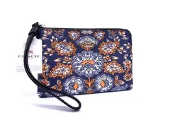 ■新品■未使用■ COACH コーチ PVC×レザー 総柄 マルチポーチ マルチケース 小物入れ レディース ネイビー系 DJ2930