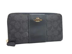 COACH コーチ31546 シグネチャー アコーディオン ジップ ウォレット PVC ラウンドファスナー 二つ折り 長財布 ブラック系 DJ2931