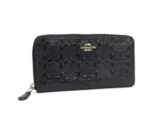 COACH コーチ F54805 シグネチャー パテントレザー ラウンドファスナー 長財布 ウォレット 札入れ レディース ブラック系 DJ2934