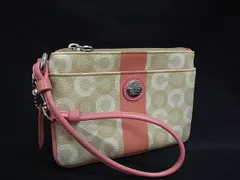 ■美品■ COACH コーチ オプアート PVC×パテントレザー ポーチ マルチケース 小物入れ レディース ベージュ系×ピンク系 DJ2936