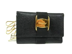 ■美品■ Salvatore Ferragamo フェラガモ ヴァラ リザード型押しレザー 6連 キーケース 鍵入れ レディース ブラック系 DJ3592