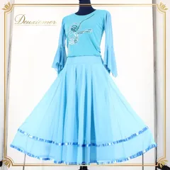 社交ダンス 衣装 スタンダード 上下セット ツーピース レッスンウェア パーティ衣装 女性用 レディース オールシーズン 水色 A vivare アビバーレ ライトブルー スカート 薄手 伸縮性 おしゃれ ダンス衣装 スパンコール ラインストーン ゴムウエスト